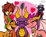  2021 activision anthro biped black_nose blue_eyes brown_body brown_fur collar cynder dragon elora ember_(spyro) european_mythology eyelashes eyes_closed faun_(spyro) female feral fur group hair half-closed_eyes harem heart_symbol horn humanoid kangaroo leaf_clothing macropod magzieart male male/female mammal marsupial membrane_(anatomy) membranous_wings mythological_creature mythological_scalie mythology narrowed_eyes open_mouth pink_body pink_inner_ear pink_scales pronounced_browridge purple_body purple_eyes purple_scales quadruped red_hair scales scalie sheila_(spyro) spyro spyro_reignited_trilogy spyro_the_dragon the_legend_of_spyro tongue tongue_out western_dragon wings 