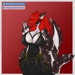  absurd_res anthro bella_(fluffyglitch) big_breasts big_butt black_clothing black_dress breasts butt cetacean clothing dolphin dress female fluffyglitch hair hi_res hollow_hip_backless_chain_dress looking_at_viewer mammal marine meme meme_clothing mythological_creature mythological_scalie mythology oceanic_dolphin orca scalie simple_background smile solo standing tail thick_thighs toothed_whale wide_hips wings 