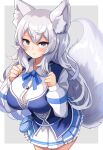  1girl animal_ear_fluff animal_ears blue_eyes blue_skirt commentary_request cowboy_shot highres indie_virtual_youtuber lumi_(merryweather) plan_(planhaplalan) skirt solo tail virtual_youtuber white_hair wolf_ears wolf_girl wolf_tail 