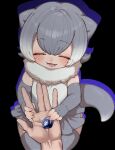  1girl animal_ears blush closed_eyes disembodied_limb elbow_gloves fangs fingerless_gloves frilled_one-piece_swimsuit frills fur_collar gloves grey_gloves grey_hair grey_one-piece_swimsuit grey_thighhighs hair_between_eyes hand_size_difference highres holding_hands kemono_friends multicolored_hair notora one-piece_swimsuit open_mouth otter_ears otter_girl otter_tail pov short_hair sidelocks small-clawed_otter_(kemono_friends) smile solo swimsuit tail thighhighs two-tone_hair two-tone_one-piece_swimsuit white_fur white_hair white_one-piece_swimsuit zettai_ryouiki 