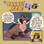  absurd_res ambiguous_gender canid canine dialogue dimple dipstick_legs dipstick_tail feral hi_res little_kitty_big_city mammal markings megaphone official_art pawpads paws public_service_announcement raccoon_dog shaded sitting smile solo tail tail_markings talking_feral tanuki tanuki_(lkbc) unknown_artist 