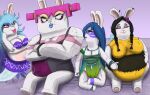 2024 4_fingers accessory allegra_(mario_plus_rabbids) anklet antennae_(anatomy) anthro arm_under_breasts armband artist_logo bangs bea_(mario_plus_rabbids) bed bedrock_(mario_plus_rabbids) bee-rabbid belly bent_legs big_belly big_breasts black_body black_eyebrows black_fur black_hair blonde_eyebrows blue_eyebrows blue_hair blue_lips bodypaint bottomwear bracelet braided_hair breasts cleavage clothed clothing colored cracks cracks_in_body crop_top crossed_arms digital_drawing_(artwork) digital_media_(artwork) dress eye_contact eyebrows eyelashes eyes_closed eyeshadow face_paint fangs featureless_breasts female fingers fist floating flower flower_in_hair fur furniture ghost green_armband green_clothing green_dress grey_bracelet grey_clothing grey_wrestling_singlet group hair hair_accessory hair_tie half-closed_eyes hand_on_elbow hand_on_hand hands_on_belly hi_res hybrid insect_wings jewelry lagomorph larger_female lightning_bolt_marking lips logo long_ears long_hair looking_at_another makeup mammal mario_plus_rabbids_sparks_of_hope mayternity mayternity_2024 midnite_(mario_plus_rabbids) mitten_hands multicolored_body multicolored_fur multicolored_hair multicolored_wrestling_singlet narrowed_eyes navel necklace nintendo overweight overweight_anthro overweight_female pawpads pigtails pink_clothing pink_hair pink_nose pink_shirt pink_topwear pink_wrestling_singlet plant plant_clothing pregnant pregnant_anthro pregnant_female protecting protective purple_blanket purple_bottomwear purple_clothing purple_crop_top purple_eyes purple_eyeshadow purple_face_paint purple_flower purple_hair purple_lips purple_shirt purple_skirt purple_topwear rabbid raving_rabbids rayman_(series) red_tongue rock shaded shirt simple_background sitting size_difference skirt skywater smaller_female spirit square_eyes squint stone_bracelet tan_body tan_pawpads tan_skin teasing teeth thick_bottom_lip thick_eyebrows tongue tongue_out topwear ubisoft wavy_hair white_body white_fur wings wrestling_singlet yellow_body yellow_fur yellow_hair_tie