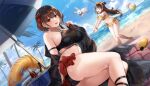  animal ass ball beach bikini bow breasts brown_hair cleavage clouds coca_cola drink gijang headband rabbit red_eyes ribbons sangokushi_meishouden shade short_hair sky swim_ring swimsuit umbrella water wristwear 