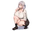  blush braids breasts choker cleavage glasses gray_hair green_eyes hololive kkamja kneehighs shirogane_noel short_hair skirt white wristwear 