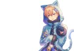  animal_ears bell blonde_hair blue_eyes blush catboy gloves hoodie mahoutsuki_no_yakusoku owen_(mahoutsukai_no_yakusoku) shigaraki_(strobe_blue) short_hair tail third-party_edit white 