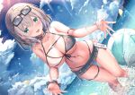  ball bikini blush braids breasts cleavage clouds gray_hair green_eyes hololive shirogane_noel short_hair sky swimsuit underboob water wet yuriko 