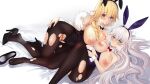  2girls animal_ears blonde_hair blush braids breasts bunny_ears fate/grand_order fate_(series) gray_hair headband jeanne_d&#039;arc_(fate) jeanne_d&#039;arc_alter long_hair nipples ponytail purple_eyes pussy torn_clothes uncensored untue yellow_eyes 