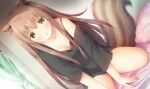  animal_ears bed blush breasts brown_eyes brown_hair cleavage long_hair murano original tail waifu2x 