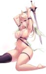  areola bottomless erect_nipples garter mac_(pixiv31869137) no_bra see_through sword thighhighs wings 