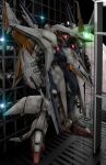  beam_rifle commentary_request energy_gun glowing glowing_eyes gundam gundam_hathaway&#039;s_flash hangar hiropon_(tasogare_no_puu) mecha mobile_suit no_humans penelope_(hathaway&#039;s_flash) photo_background red_eyes science_fiction solo standing v-fin weapon 