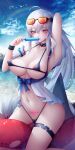  areola arknights bikini cameltoe erect_nipples garter megane open_shirt skadi_(arknights) swimsuits tattoo zhixue 