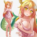  breast_hold horns kobayashi-san_chi_no_maid_dragon laz_gm naked tail tooru_(kobayashi-san_chi_no_maid_dragon) towel wet 