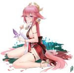  animal_ears garter genshin_impact janload1ng japanese_clothes no_bra nopan torn_clothes yae_miko_(genshin_impact) 