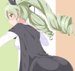  1girl anchovy_(girls_und_panzer) anzio_school_uniform bangs black_cape black_ribbon brown_eyes cape commentary_request dou-t dress_shirt drill_hair flag_background from_behind girls_und_panzer green_hair grin hair_ribbon highres holding italian_flag leaning_forward long_hair long_sleeves looking_at_viewer looking_back ribbon riding_crop school_uniform shirt smile solo standing twin_drills twintails white_shirt 