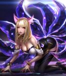  ahri animal_ears heels kitsune league_of_legends liang_xing no_bra tail thighhighs 