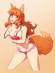  animal_ears bikini breast_hold feguimel kitsune swimsuits tail wardrobe_malfunction 