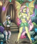  2019 alicorn_amulet bat_pony bat_wings breasts cleavage clothed clothing draltruist equine feathers female flutterbat_(mlp) fluttershy_(mlp) friendship_is_magic glowing growing horn magic mammal membranous_wings my_little_pony neck_rings nipple_bulge piercing red_eyes size_difference torn_clothing transformation winged_unicorn wings zebra zecora_(mlp) 