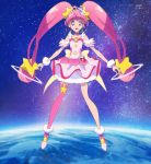  1girl boots cure_star earth highres pink_eyes pink_hair precure screencap space star_twinkle_precure stitched thigh_boots thighhighs third-party_edit twintails 