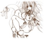  bow breasts dizzy guilty_gear large_breasts monochrome nipples shujin sketch solo tail tail_bow thighhighs 