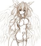  breasts dizzy guilty_gear large_breasts monochrome nipples shujin sketch solo thighhighs 