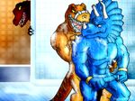  2007 abs anthro bad_rap bad_rap_(extreme_dinosaurs) balls biceps big_muscles big_penis blue_body blue_penis blue_skin claws cum dinosaur dream_and_nightmare erection extreme_dinosaurs fangs from_behind gay group haxx haxx_(extreme_dinosaurs) horn humanoid_penis leaking male metal muscles nude pecs penis precum raptor red_skin sauropod scalie shower spike spike_(extreme_dinosaurs) standing theropod triceratops watching water wet 