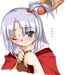  artist_request blush cum cum_on_hair disembodied_penis facial grey_eyes hairjob handjob multiple_penises one_eye_closed penis shinki silver_hair solo touhou 