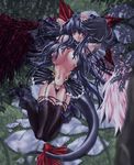  alternate_color asymmetrical_wings black_hair breasts cleavage detached_sleeves dizzy gothic guilty_gear huge_breasts lingerie long_hair nipples open_clothes open_shirt panties red_eyes ribbon shirt shujin solo tail tail_ribbon thighhighs twintails underwear wings 
