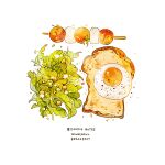  bread commentary cyannism egg english_commentary english_text food food_focus no_humans original simple_background stick sunny_side_up_egg toast tomato vegetable white_background 