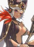  1girl breasts cia_(hyrule_warriors) cleavage cleavage_cutout clothing_cutout gonzarez highres hyrule_warriors large_breasts purple_eyes short_hair solo staff the_legend_of_zelda white_hair 