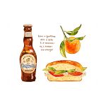  alcohol beer bottle commentary cyannism english_commentary english_text food food_focus fruit leaf no_humans orange_(food) original simple_background tomato white_background 