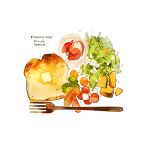  bread butter commentary cyannism egg english_commentary english_text food food_focus fork fruit hardboiled_egg no_humans original sausage simple_background strawberry toast tomato vegetable white_background 