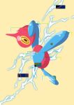  absurdres commentary electricity from_side full_body gen_4_pokemon glitch highres huge_filesize kareha_p no_humans pokemon pokemon_(creature) porygon-z simple_background solo yellow_background 