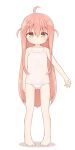  1girl ahoge ass_visible_through_thighs ayanepuna bangs bare_arms bare_legs bare_shoulders barefoot blush brown_eyes brown_hair camisole closed_mouth eyebrows_visible_through_hair full_body hair_between_eyes hair_ornament hairclip highres ii_(ayanepuna) long_hair looking_at_viewer original panties pigeon-toed pink_camisole shadow solo standing two_side_up underwear underwear_only very_long_hair white_background white_panties 
