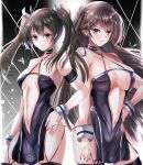  2girls absurdres azur_lane back-to-back bangs bare_shoulders breasts brown_hair cleavage commentary_request cosplay criss-cross_halter crossover dress eyebrows_visible_through_hair hair_ribbon halterneck high_ponytail highres kantai_collection kentan_(kingtaiki) large_breasts long_hair matching_outfit multiple_girls namesake navel official_alternate_costume ponytail race_queen ribbon side_ponytail small_breasts smile thighhighs twintails very_long_hair yellow_eyes zuikaku_(azur_lane) zuikaku_(azur_lane)_(cosplay) zuikaku_(kancolle) zuikaku_(the_wind&#039;s_true_name)_(azur_lane) 