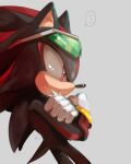  ... 1boy animal_nose closed_mouth commentary crossed_arms eyewear_on_head from_side furry furry_male gloves male_focus misuta710 red_eyes serious shadow_the_hedgehog solo sonic_(series) sonic_riders spoken_ellipsis white_gloves 