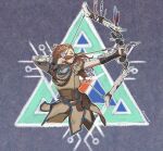  1girl absurdres aloy_(horizon) bead_necklace beads belt bow_(weapon) braid cowboy_shot earpiece facing_to_the_side freckles hair_beads hair_ornament hairlocs highres holding holding_bow_(weapon) holding_weapon horizon_zero_dawn huge_filesize jewelry looking_away multiple_braids necklace pelt readying_weapon roviahc solo tribal_symbol utility_belt weapon 
