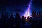  absurdres cloud dark fantasy highres horizon lake milky_way night no_humans original pine_tree reflection scenery sky skyrick9413 star_(sky) starry_sky tree water 