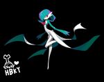  black_background commentary_request from_side full_body gardevoir gen_3_pokemon haembokeyo heart korean_commentary leg_up mixed-language_commentary pokemon pokemon_(creature) purple_eyes signature simple_background solo 