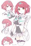  1girl absurdres bafarin bangs black_gloves breasts chest_jewel earrings fingerless_gloves gloves highres jewelry large_breasts pyra_(xenoblade) red_eyes red_hair red_shorts short_hair short_shorts shorts solo swept_bangs tiara xenoblade_chronicles_(series) xenoblade_chronicles_2 