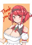  1girl absurdres alternate_costume aotsuba bangs breasts chest_jewel cleavage earrings headpiece highres jewelry large_breasts pyra_(xenoblade) red_eyes red_hair short_hair solo swept_bangs tiara xenoblade_chronicles_(series) xenoblade_chronicles_2 