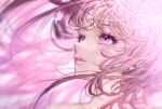  1girl absurdres bangs cherry_blossoms floating_hair heart heart-shaped_pupils highres looking_up onenechan original petals pink_eyes pink_hair pink_lips pink_theme solo symbol-shaped_pupils wavy_hair 