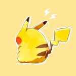  commentary_request from_side full_body gen_1_pokemon hanenbo highres no_humans outline pikachu pokemon pokemon_(creature) signature simple_background solo yellow_background 