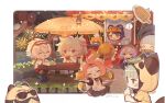  2boys 6+girls :3 alternate_costume animal animal_ears animal_hood apron bangs bangs_pinned_back bench bennett_(genshin_impact) blonde_hair blue_hair blunt_bangs bowl burger cat cat_ears cat_girl cat_tail chef_hat closed_eyes coconut coconut_tree cup daruma_doll dated diona_(genshin_impact) drinking_straw eating festival fireworks food genshin_impact grey_hair guoba_(genshin_impact) hair_between_eyes hair_ornament hair_rings hairclip hand_fan hat highres holding holding_fan hood hood_down hood_up ice_cream ice_cream_cone jacket kamisato_ayaka klee_(genshin_impact) leaf leaf_on_head long_hair low_twintails muji-muji_daruma_(genshin_impact) multiple_boys multiple_girls musical_note ofuda open_mouth outdoors palm_tree pancake pink_hair pointy_ears ponytail purple_hair qiqi_(genshin_impact) red_eyes sayu_(genshin_impact) seashell see-through shell short_sleeves shuangfeng sidelocks silver_hair sitting skewer slime_(genshin_impact) stall sunglasses table tail tray tree tree_stump twintails visor_cap white_apron xiangling_(genshin_impact) 