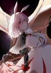  1girl :o animal_ears bangs benghuai_xueyuan breasts chain cross_(weapon) fox_ears guoqingxin_tuosutang hair_between_eyes highres honkai_(series) honkai_impact_3rd long_sleeves looking_at_viewer nun open_mouth pink_eyes pink_hair side_ponytail small_breasts solo theresa_apocalypse theresa_apocalypse_(sakura_rondo) 