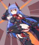  1girl android blue_eyes blue_hair breasts highres joints large_breasts leotard long_hair paskmel poppi_(xenoblade) poppi_qtpi_(xenoblade) red_eyes robot_joints scarf solo xenoblade_chronicles_(series) xenoblade_chronicles_2 