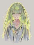  1other androgynous closed_mouth enkidu_(fate) fate/grand_order fate_(series) green_eyes green_hair grey_background highres hood hood_down long_hair looking_at_viewer robe rsef sanpaku simple_background solo upper_body 