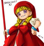  1girl blonde_hair bracelet braid dragon_quest dragon_quest_xi hair_over_shoulder haruyama_kazunori hat jewelry long_hair looking_at_viewer puffy_sleeves purple_eyes red_headwear simple_background smile solo twin_braids veronica_(dq11) white_background 
