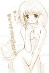  animal_ears brown dog_ears komaki_manaka monochrome nipples nishikiori_jin nude solo tail to_heart_2 translation_request 