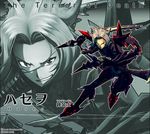  .hack// .hack//g.u. .hack//roots 1boy armor bandai cyber_connect_2 facial_mark full_body grin hack haseo male male_focus monochrome scythe silver_hair smile solo wallpaper zoom_layer 