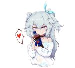  1girl 1z10 :p absurdres bare_shoulders blue_eyes choker collarbone girls&#039;_frontline heart heart-shaped_pupils highres light_blue_hair long_hair pa-15_(girls&#039;_frontline) pajamas pepsi solo symbol-shaped_pupils tongue tongue_out very_long_hair 